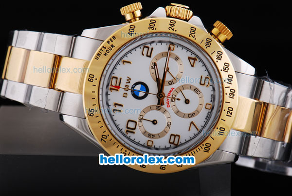 Rolex Datejust for BMW Quartz Movement with Graduated Gold Bezel and White Dial,Gold Number Marking and Small Calendar - Click Image to Close